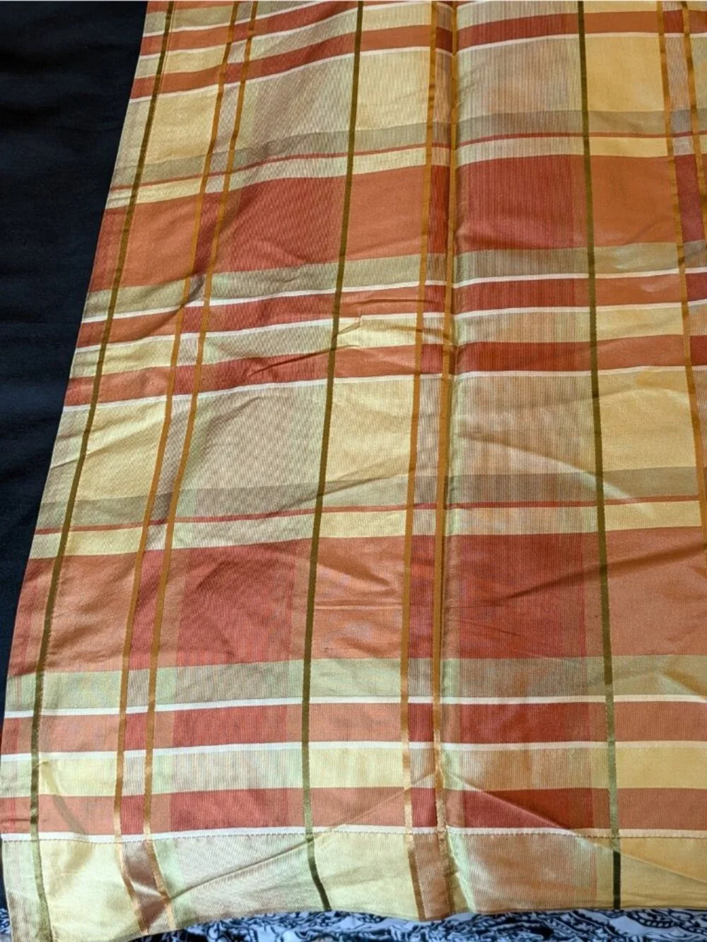 JC Penny Chris Madden Silk Curtain Panels Set of 2 Gold Rust Plaid Lined 84 x 41